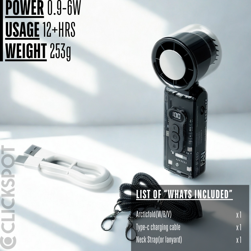 Clickspot® ArcticFold Turbo Cooling Handheld Fan - Clickspot